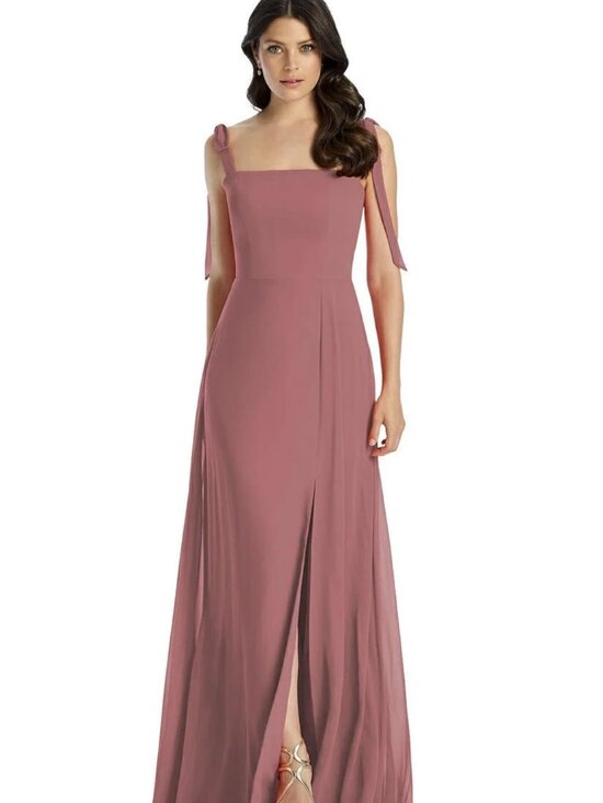 Dessy Collection Dresses & Skirts - Dessy Collection 3042 Tie-Strap Chiffon Dress Front Slit French Truffle Size 4